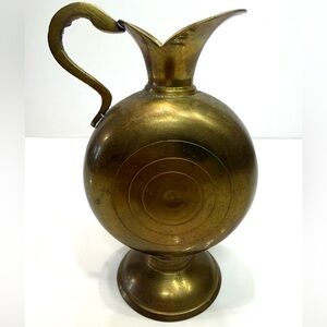 Vintage Brass Mini Pitcher / Vase – Hand-Formed – Rounded Body – 6” Tall